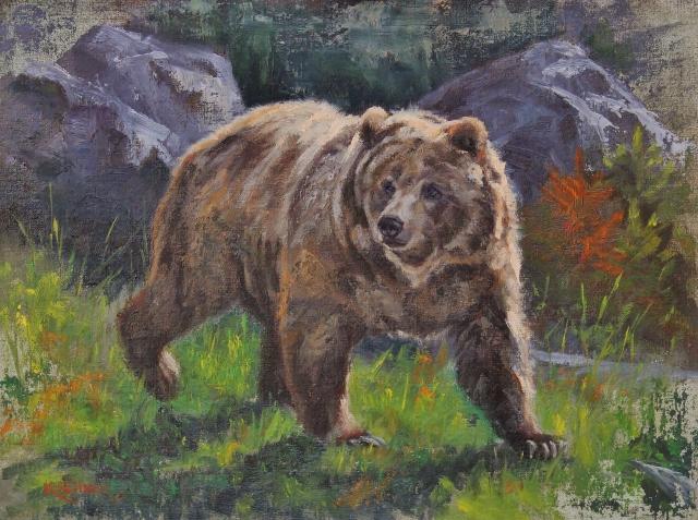 Grizzly, Grizzly Bear, Bear, Grizzly Painting, Bear Painting, Nature Art, Leslie Kirchner